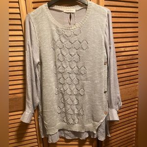 Simply Couture Grey Gauze & Crocheted & Overlay Tunic Top